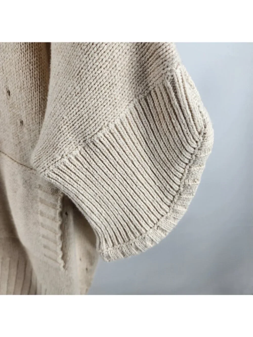 Soft Surroundings Sweater L/XL North Creek Cotton Wool Blend Full Zip Cream
